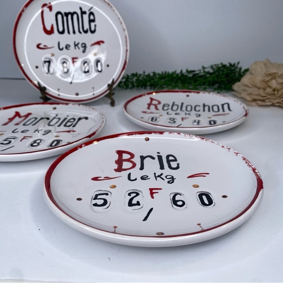 Four Williams Sonoma French Market Cheese Plates Comte Reblochon Morbier Brie - Picture 2 of 5